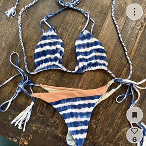 Acacia Blue and White Tie-Dye Bikini Set fits like xs